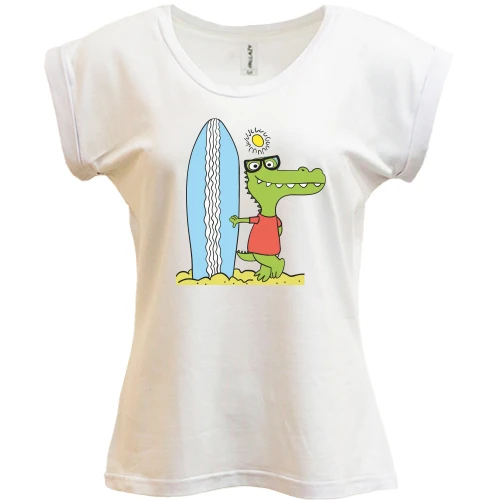 Футболка женская PANI, Белый, Crocodile surfer