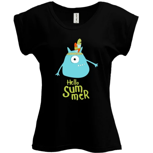 Футболка жіноча PANI, Чорний, Hello Summer. Native American Monster