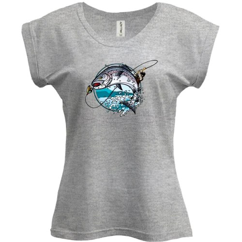 Футболка женская PANI, Серый меланж, Fishing round art