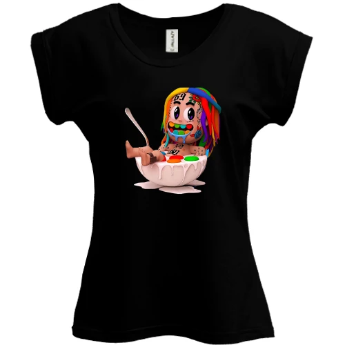 Футболка жіноча PANI, Чорний, Tekashi in a plate art