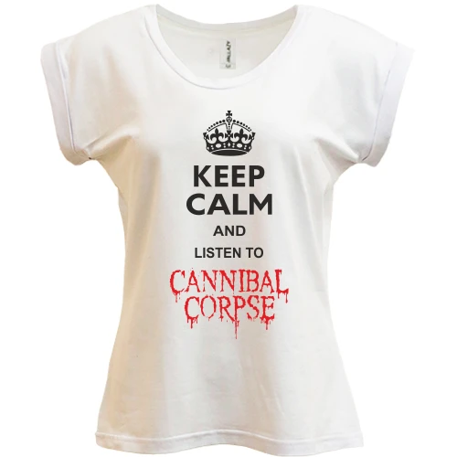 Футболка женская PANI, Белый, Keep Calp and listen to Cannibal Corpse