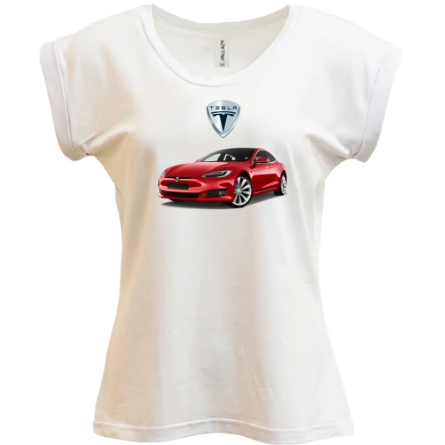 Футболка жіноча PANI, Білий, Tesla Model S
