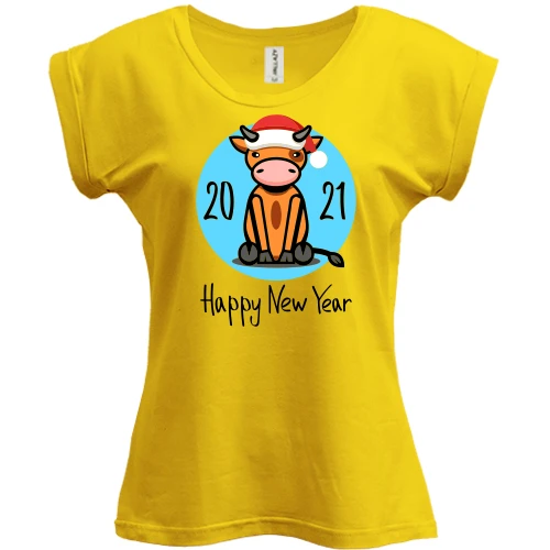 Футболка женская PANI, Желтый, с бычком Happy New Year