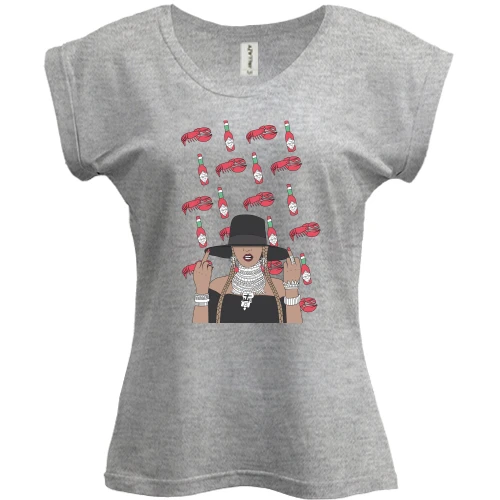 Футболка женская PANI, Серый меланж, Girl with hat
