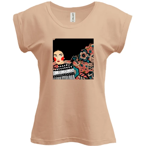 Футболка женская PANI, Бежевый, Brunette with pattern