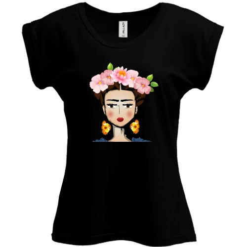 Футболка женская PANI, Черный, Girl with pink flowers