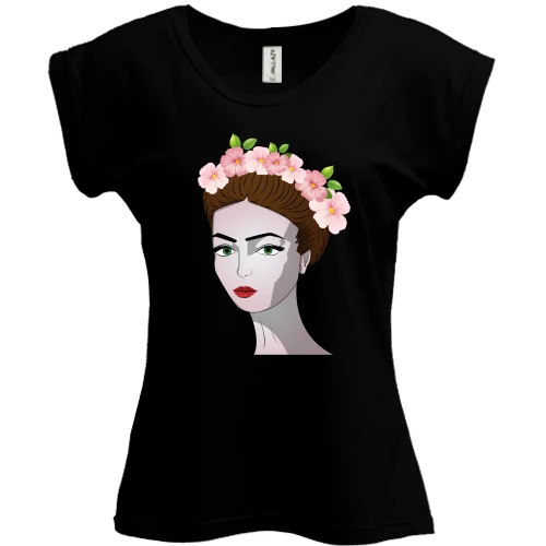Футболка женская PANI, Черный, Girl with pink flowers 1