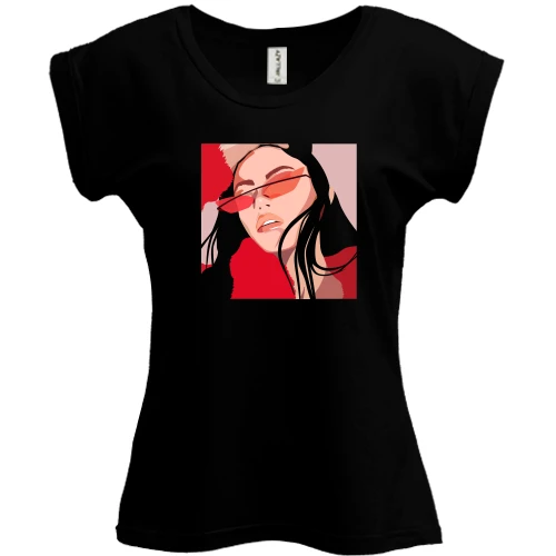 Футболка жіноча PANI, Чорний, Girl with red glasses art