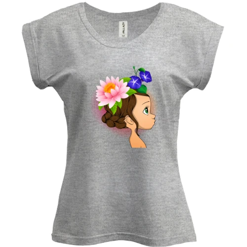 Футболка женская PANI, Серый меланж, Baby with flowers