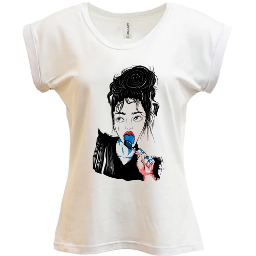 Футболка женская PANI, Белый, Girl portrait art blue lollipop