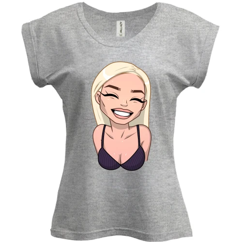 Футболка женская PANI, Серый меланж, Art. Blonde smiling 2