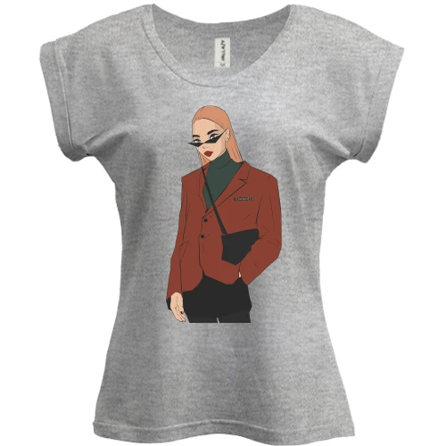 Футболка женская PANI, Синий, Stylish girl with glasses