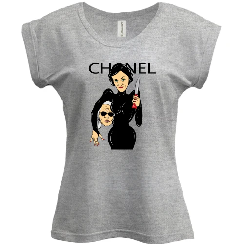 Футболка женская PANI, Серый меланж, Chanel woman with knife