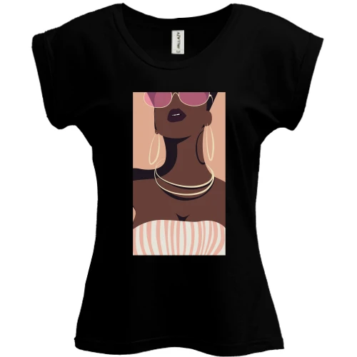 Футболка женская PANI, Черный, Black girl with glasses