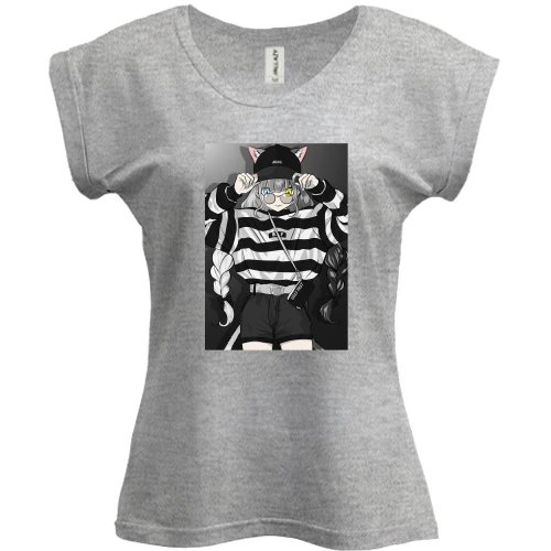 Футболка жіноча PANI, Сірий меланж, Girl in striped