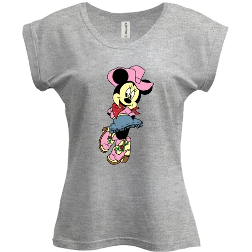 Футболка жіноча PANI, Сірий меланж, Minnie Mouse cowboy