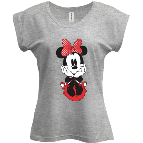 Футболка женская PANI, Серый меланж, Minnie Mouse smiles