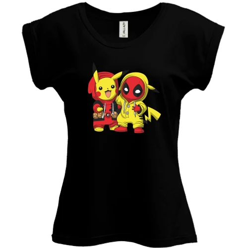 Футболка женская PANI, Черный, Pikachu and Deadpool