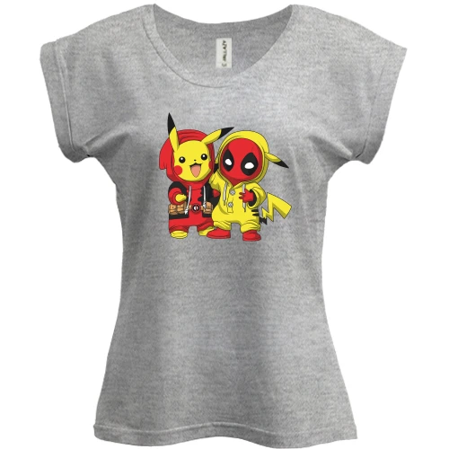 Футболка женская PANI, Серый меланж, Stitch and mickey mouse