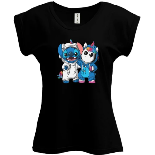 Футболка женская PANI, Черный, Stitch and unicorn