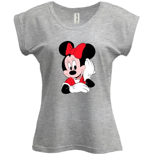 Футболка жіноча PANI, Сірий меланж, Minnie Mouse smiles.