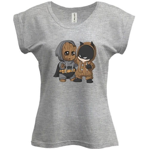 Футболка жіноча PANI, Сірий меланж, Baby groot and batman
