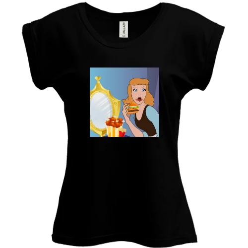 Футболка женская PANI, Черный, Cinderella eating