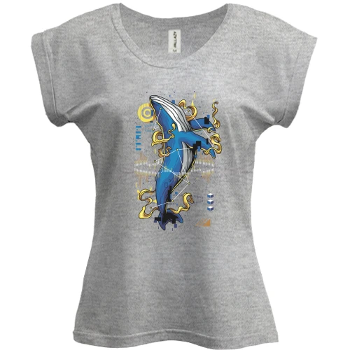 Футболка женская PANI, Серый меланж, Whale upright art