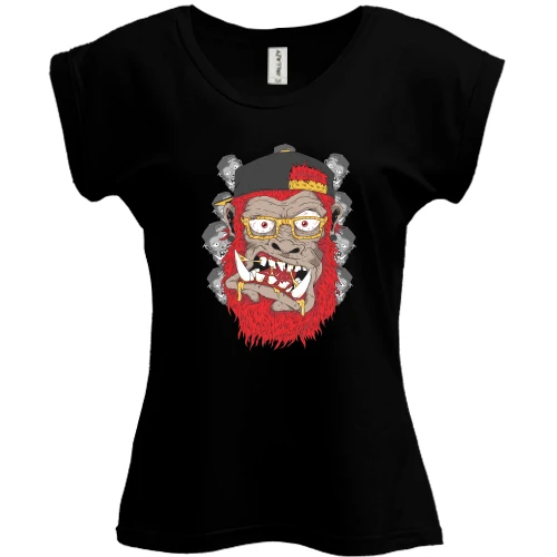 Футболка жіноча PANI, Чорний, Gorilla with red beard