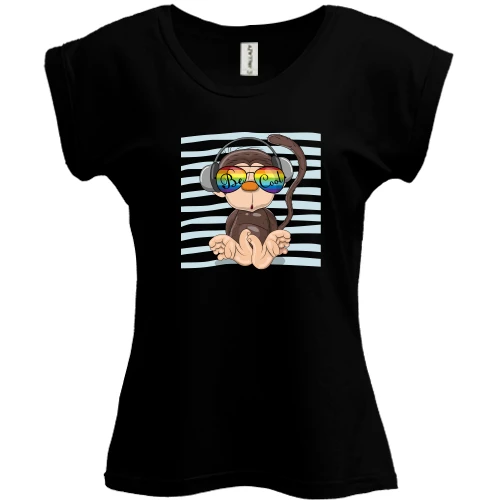 Футболка женская PANI, Черный, Baby monkey with glasses