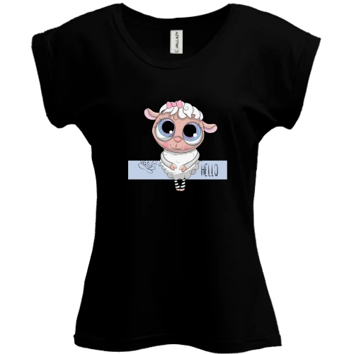 Футболка женская PANI, Черный, Baby sheep hello