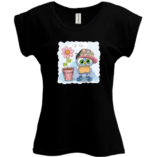 Футболка женская PANI Baby owl with a flower