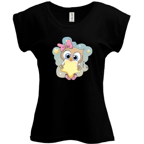Футболка жіноча PANI, Чорний, Baby owl with a star