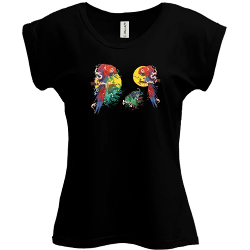 Футболка жіноча PANI, Чорний, Parrots bright art