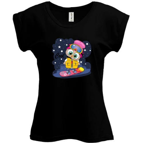 Футболка женская PANI, Черный, Baby owl snowboard