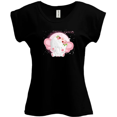 Футболка женская PANI, Черный, Baby elephant pink