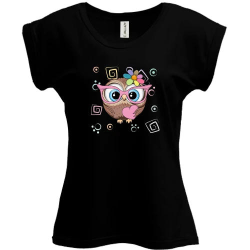 Футболка женская PANI, Черный, Baby owl with heart