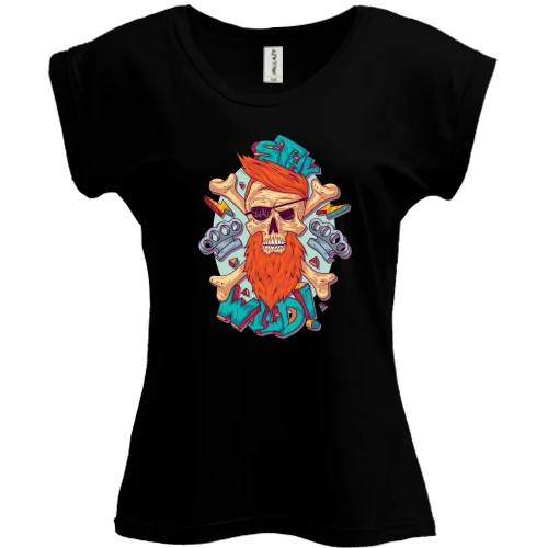 Футболка жіноча PANI, Чорний, Skull with a red beard