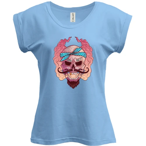 Футболка жіноча PANI, Синій, Skull with mustache