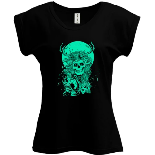Футболка женская PANI, Черный, Green moon and skull