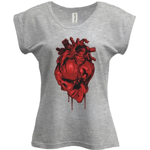 Футболка жіноча PANI, Сірий меланж, Skull Heart