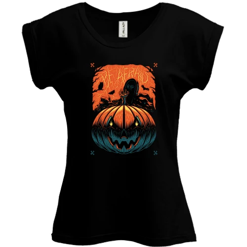 Футболка жіноча PANI, Чорний, Halloween pumpkin. Be afraid