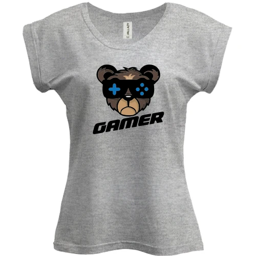 Футболка женская PANI, Серый меланж, Bear gamer