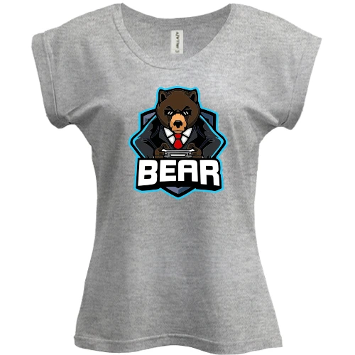 Футболка женская PANI, Серый меланж, Bear gamer 2
