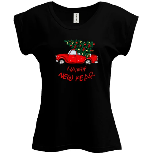 Футболка женская PANI, Черный, Happy Ney Year red car