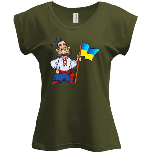 Футболка жіноча PANI, Чорний, Козак з українським прапором