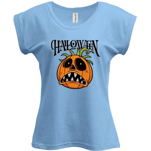 Футболка женская PANI, Синий, с зубастой тыквой "Halloween"