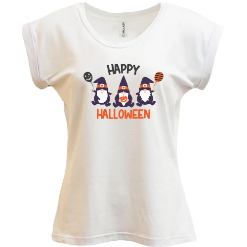 Футболка женская PANI, Белый, с гномами "Happy Halloween"