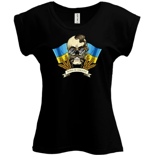 Футболка жіноча PANI, Чорний, Козак-хіпі (Born in Ukraine) 2