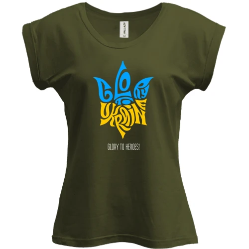 Футболка жіноча PANI, Хакі, Love Ukraine - Glory to heroes